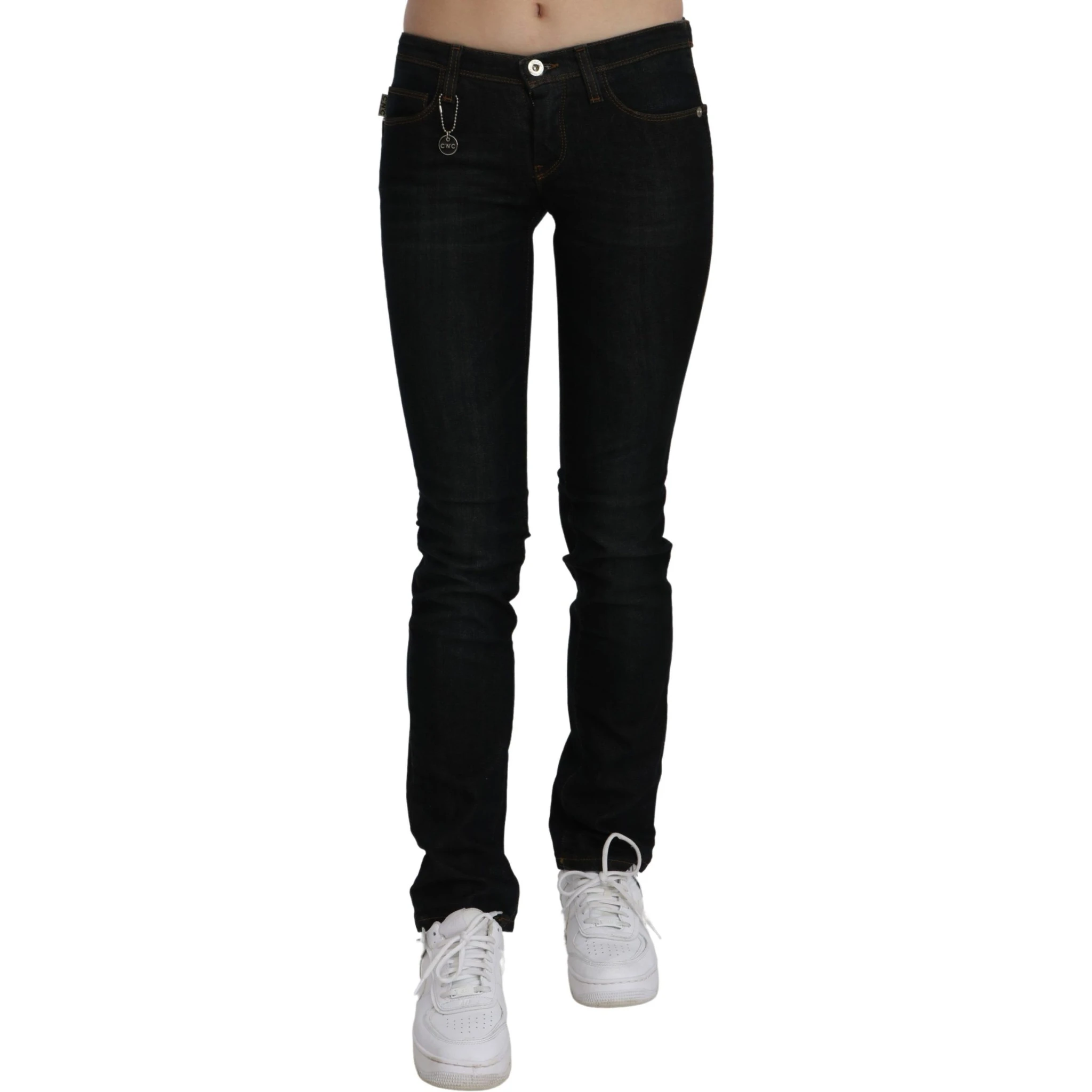 Black Mid Waist Skinny Denim Cotton Jeans