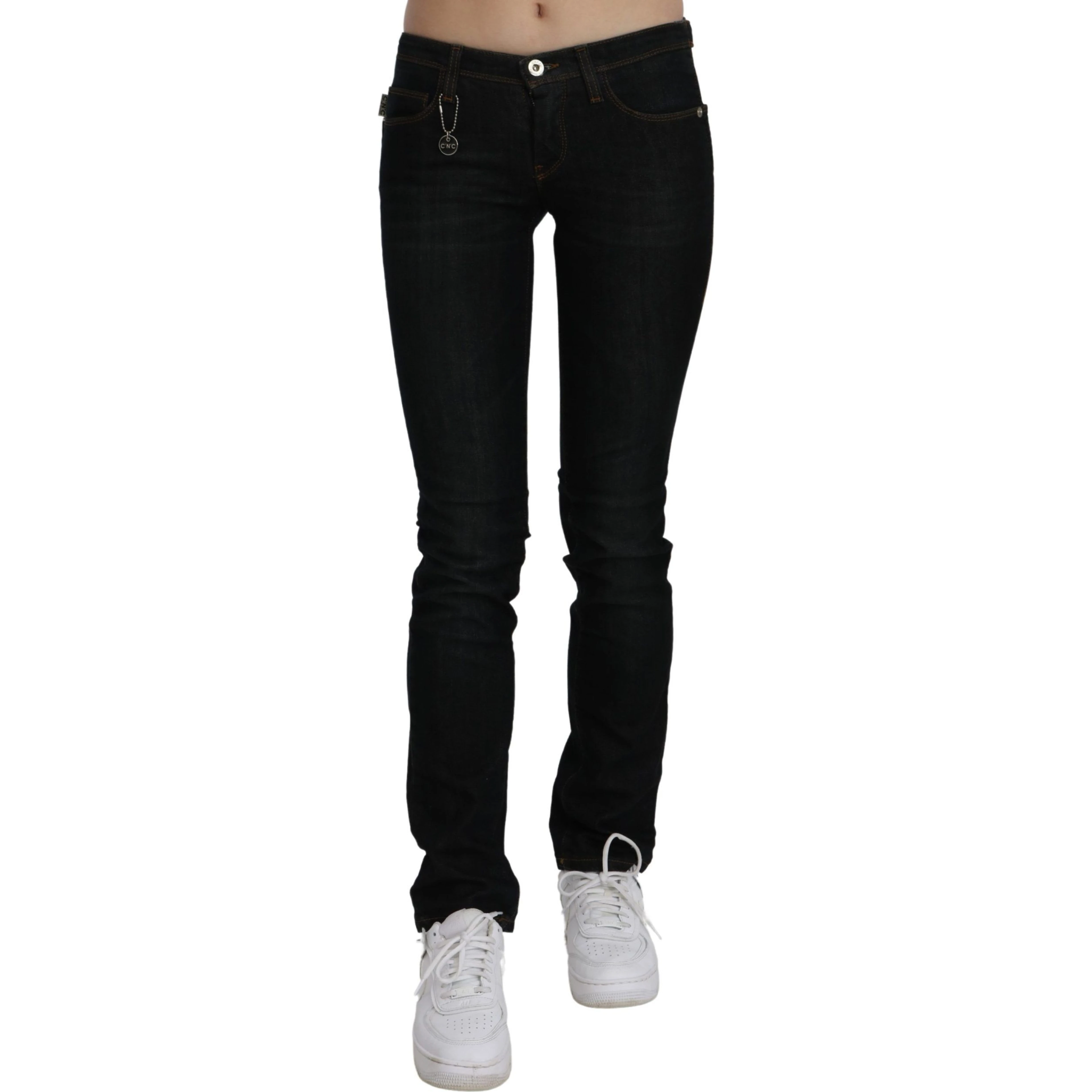 Black Mid Waist Skinny Denim Cotton Jeans
