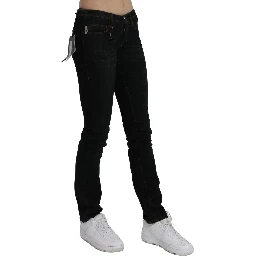 Black Mid Waist Skinny Denim Cotton Jeans