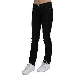Black Mid Waist Skinny Denim Cotton Jeans