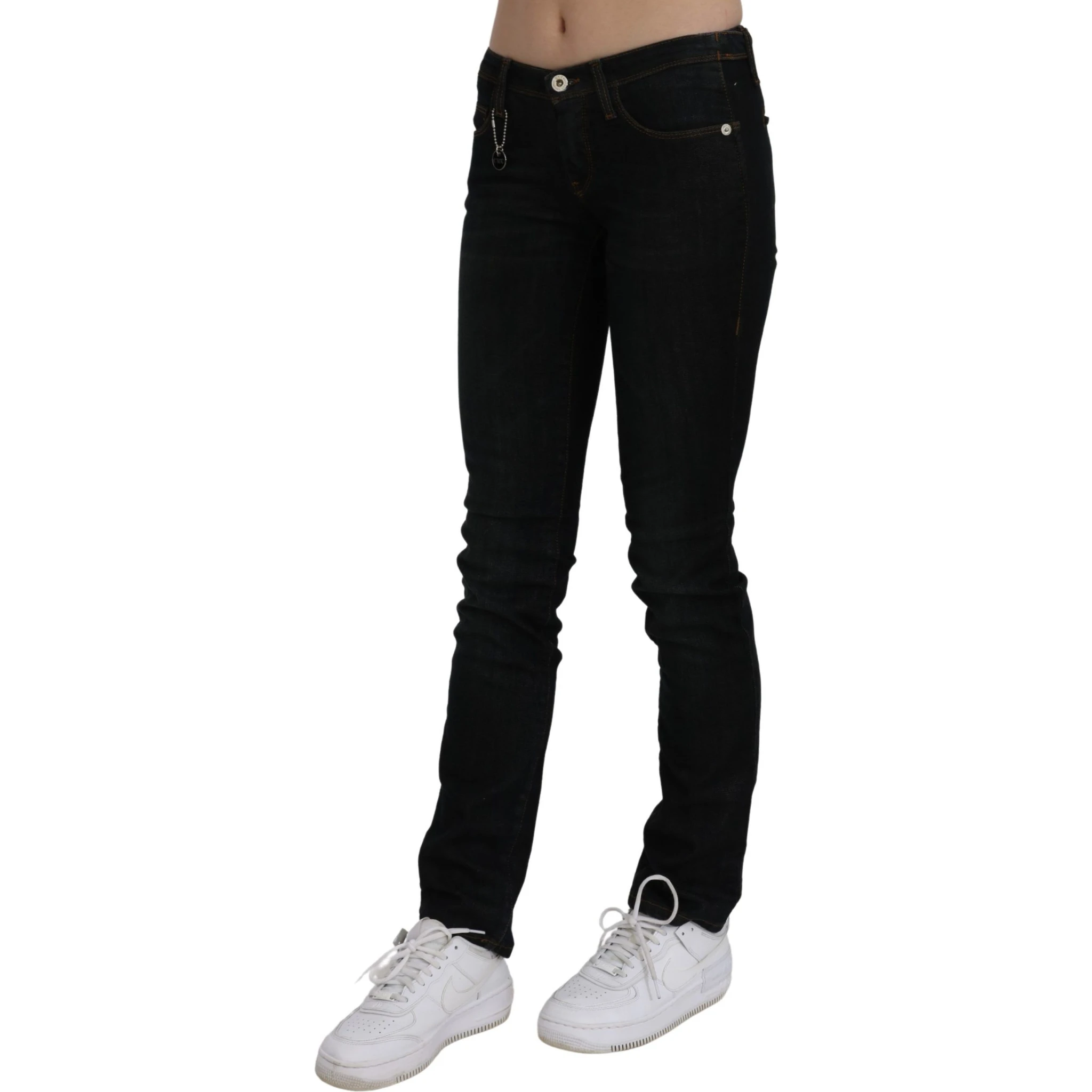 Black Mid Waist Skinny Denim Cotton Jeans