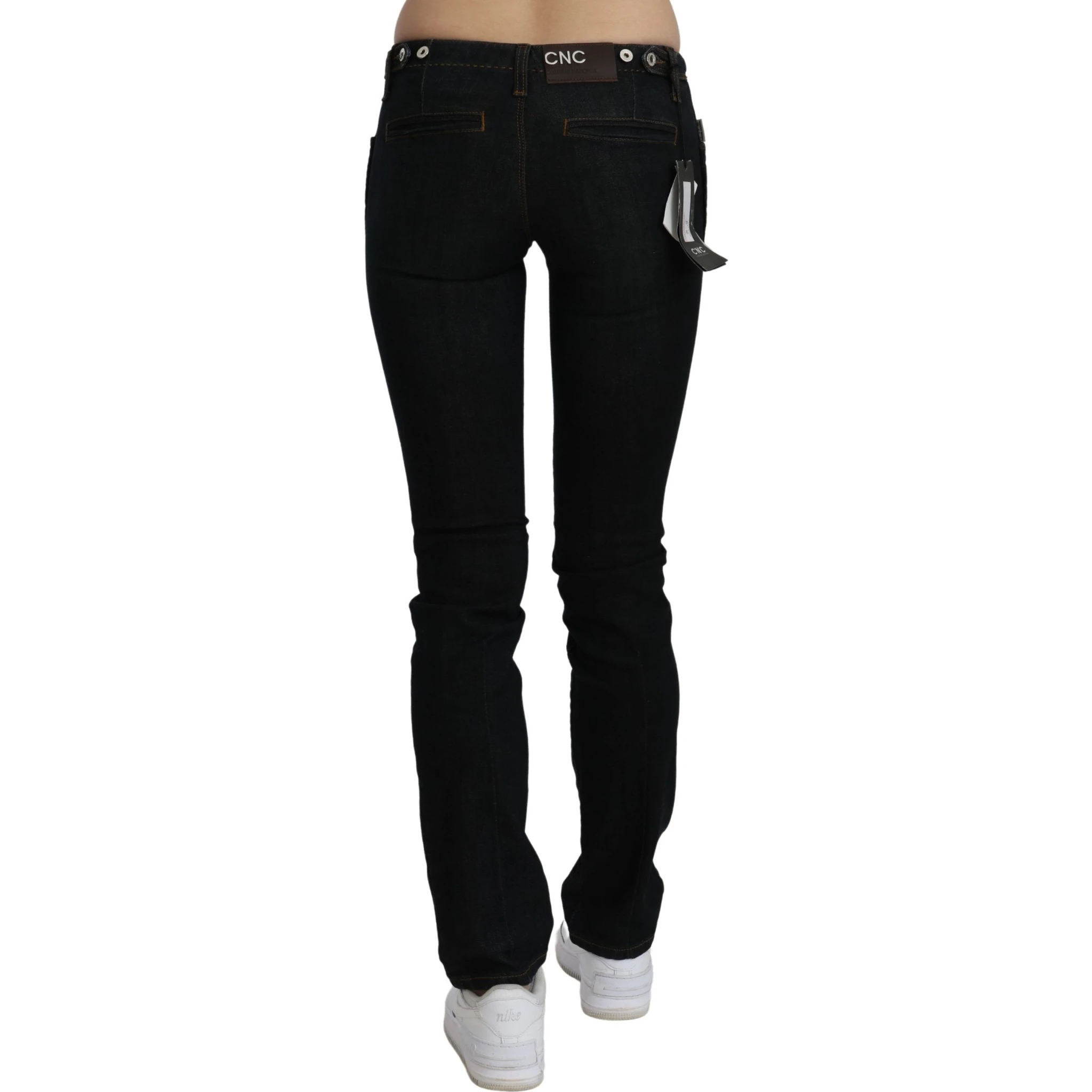Black Mid Waist Skinny Denim Cotton Jeans