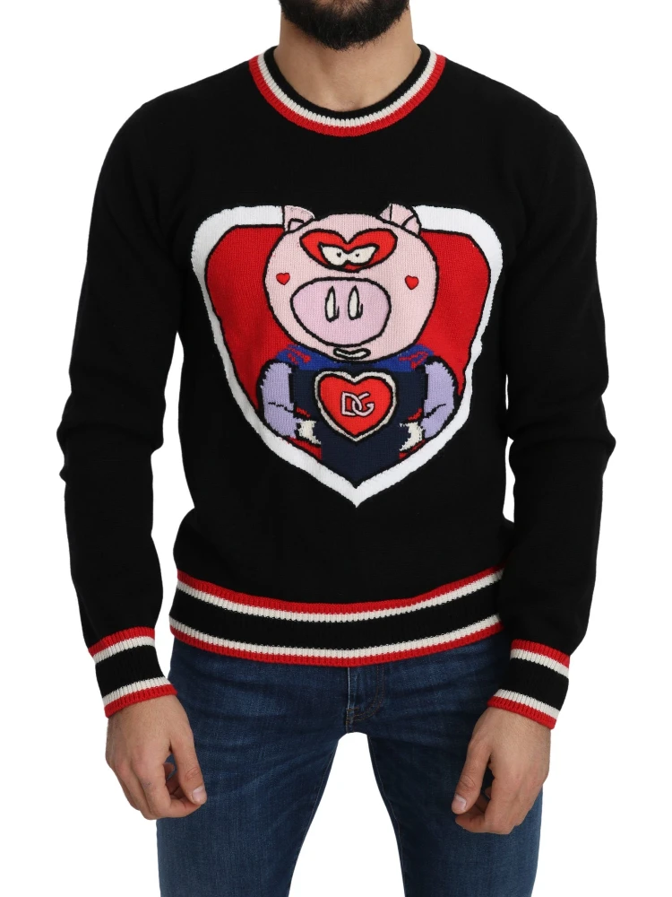 Black Cashmere Pig of the Year Pullover Sweater