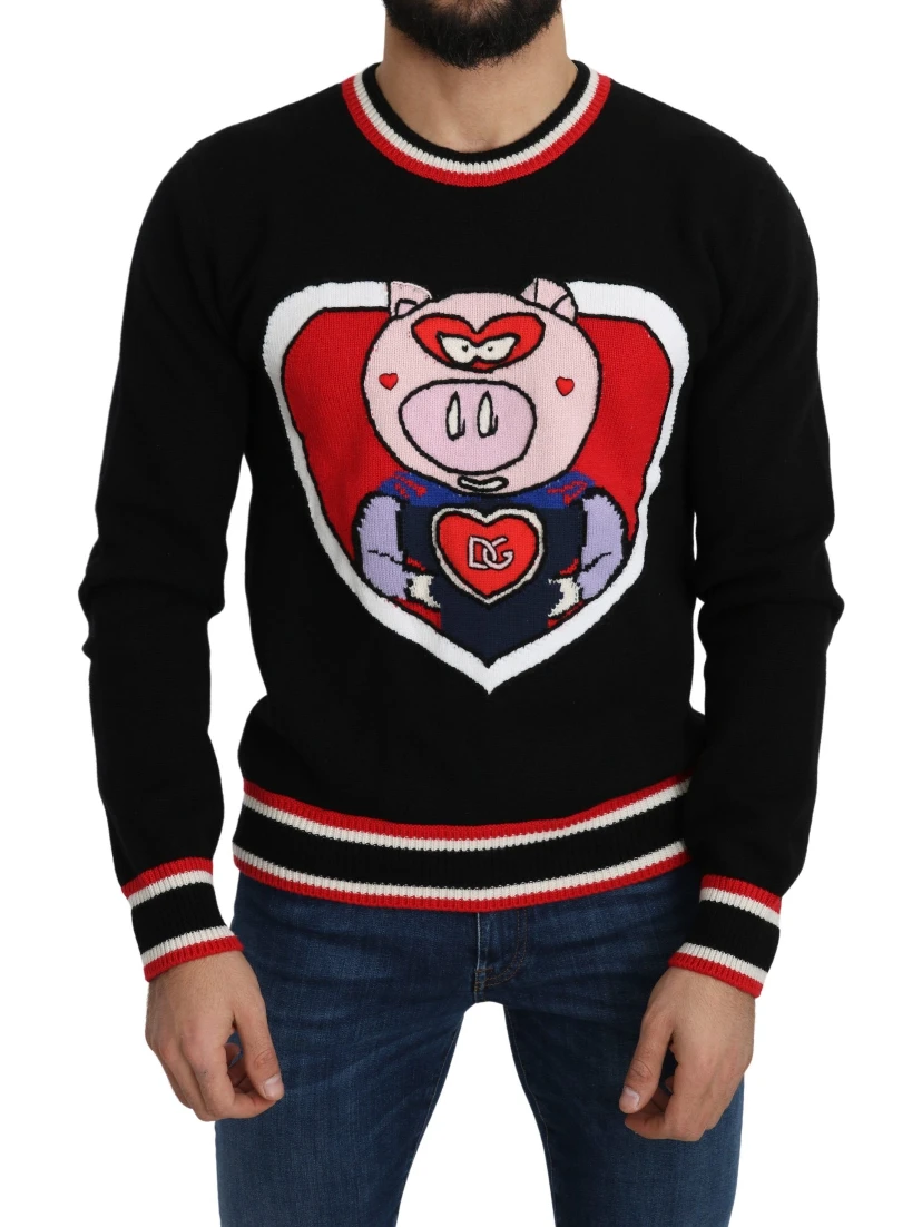 Black Cashmere Pig of the Year Pullover Sweater