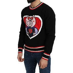 Black Cashmere Pig of the Year Pullover Sweater