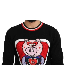 Black Cashmere Pig of the Year Pullover Sweater