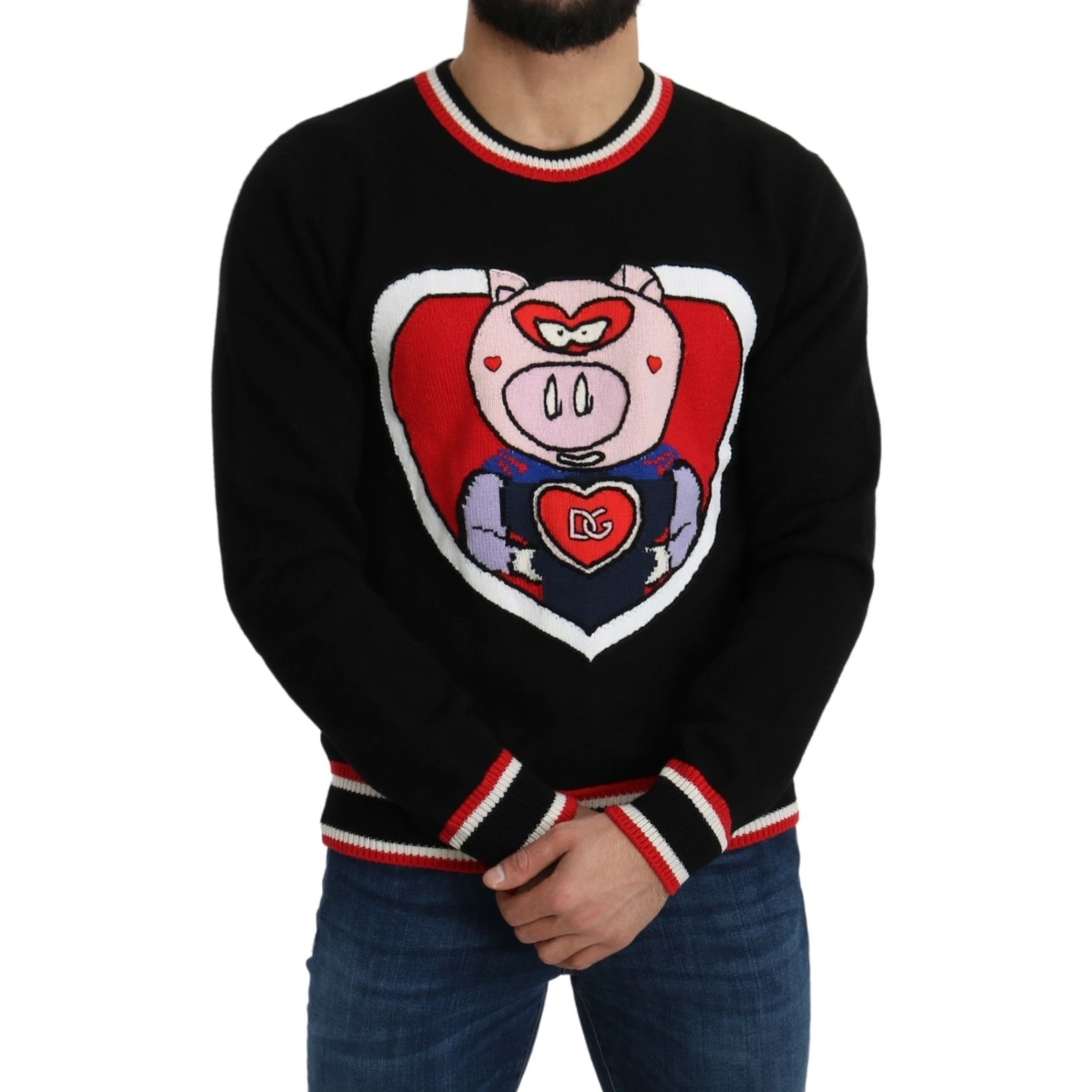 Black Cashmere Pig of the Year Pullover Sweater
