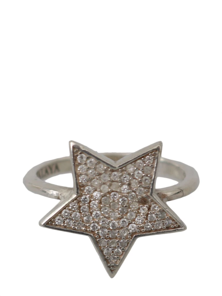 Silver Womens Clear CZ Star 925 Ring