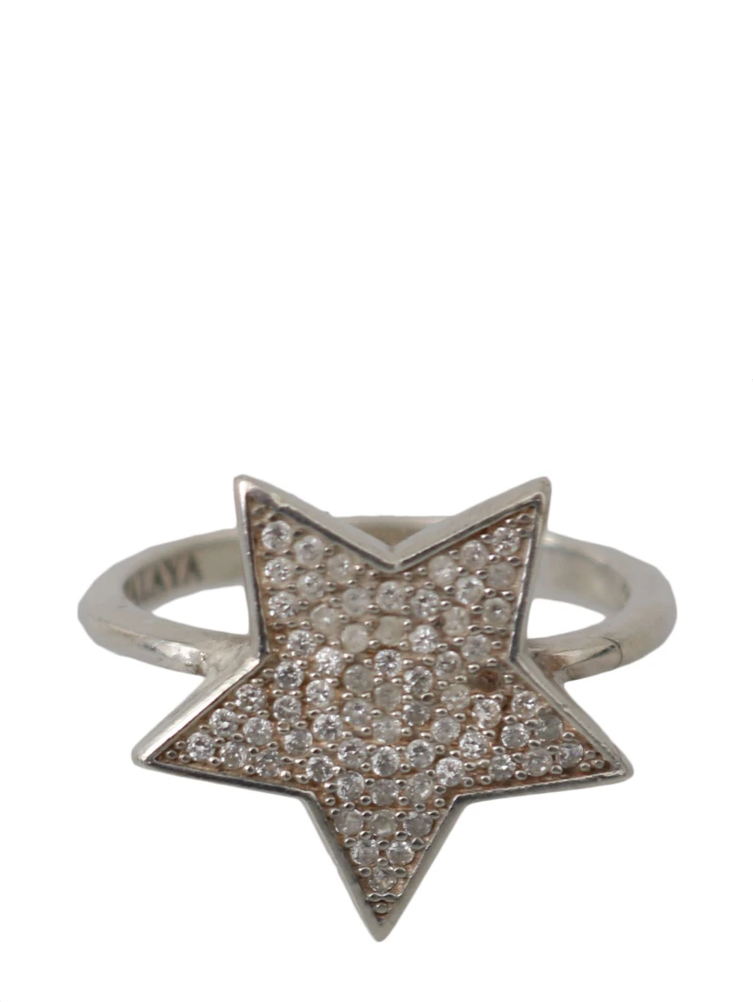 Silver Womens Clear CZ Star 925 Ring