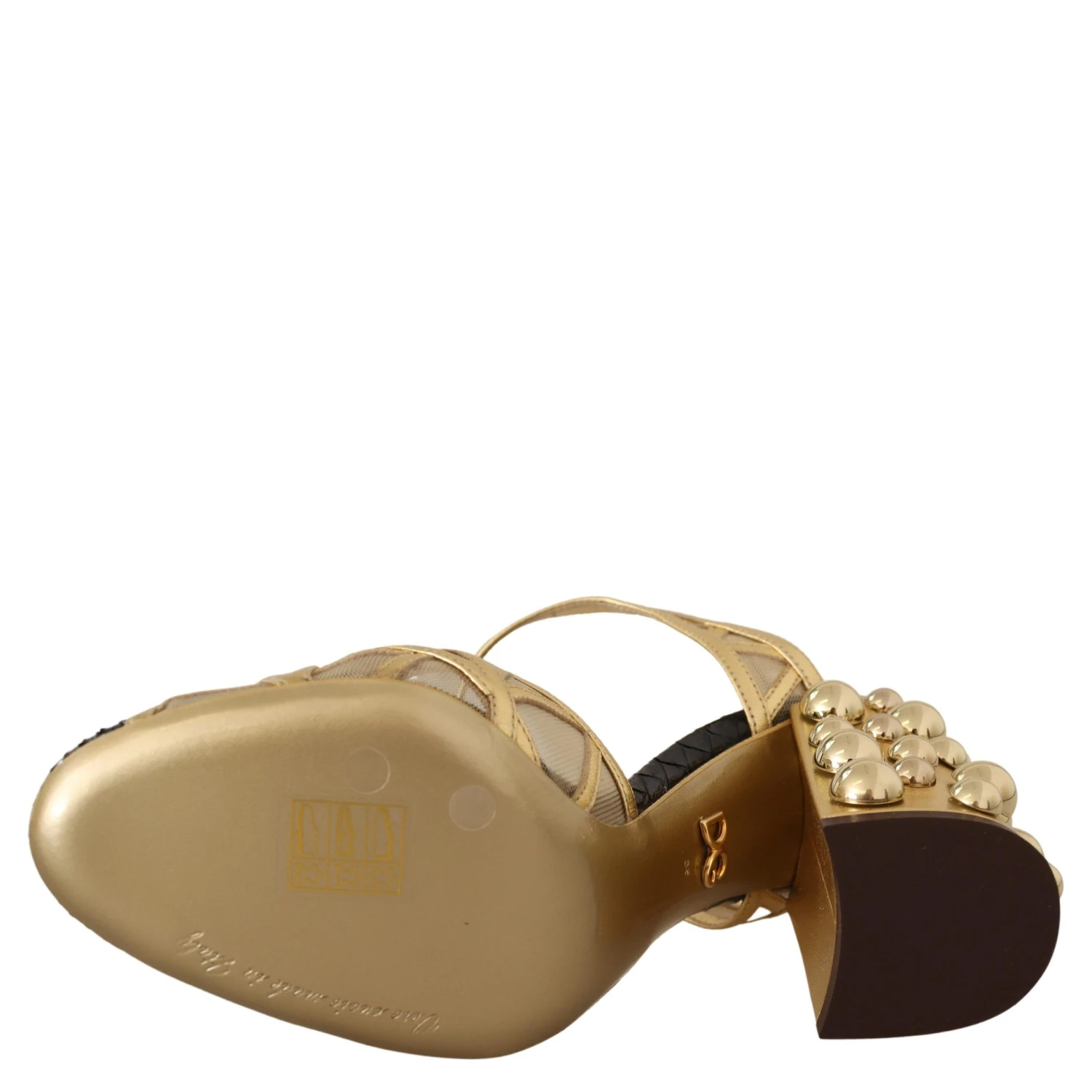 Black Gold Leather Studded Ankle Straps Shoes