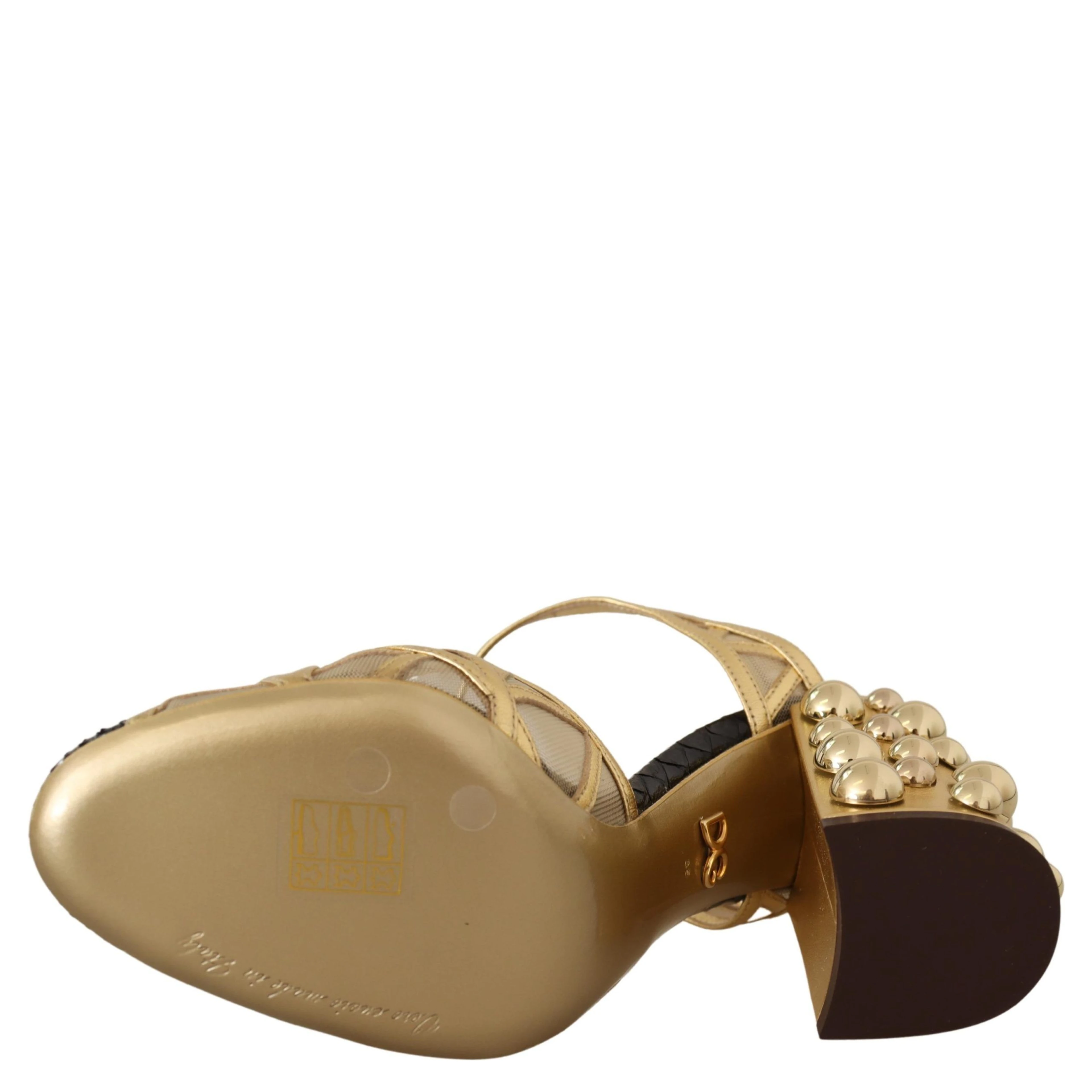 Black Gold Leather Studded Ankle Straps Shoes