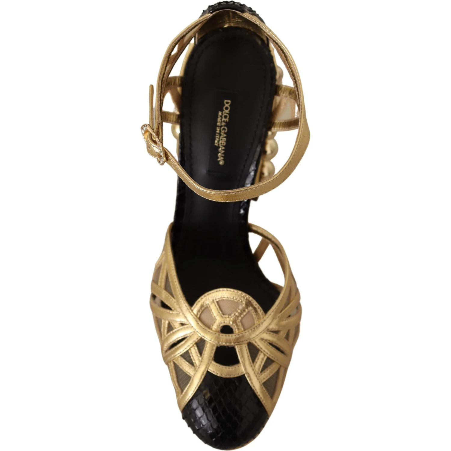 Black Gold Leather Studded Ankle Straps Shoes