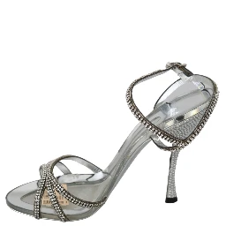 Silver Crystal Ankle Strap Sandals Shoes