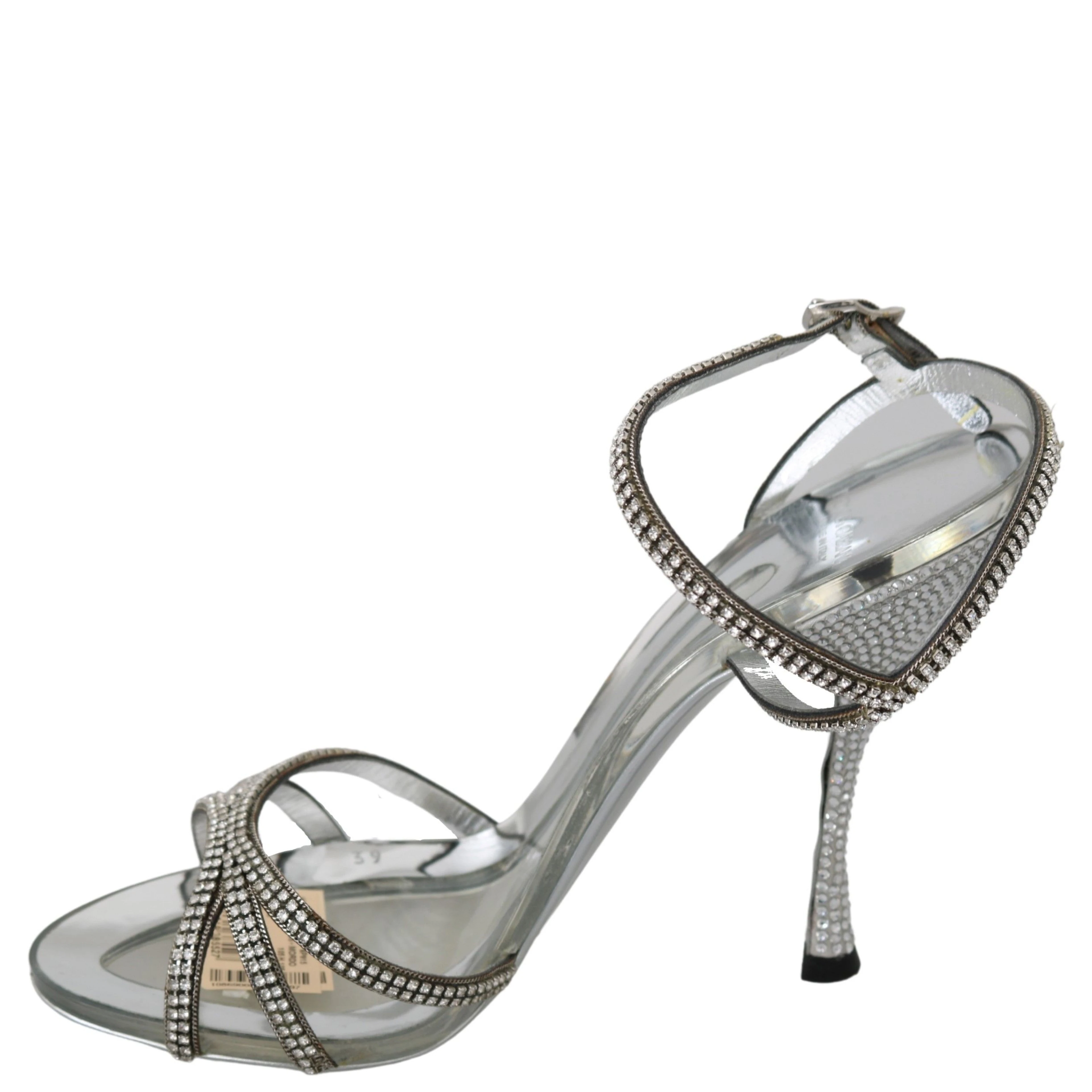 Silver Crystal Ankle Strap Sandals Shoes