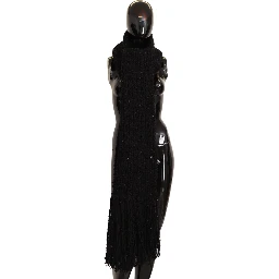 Black Virgin Wool Knitted Wrap Shawl Scarf