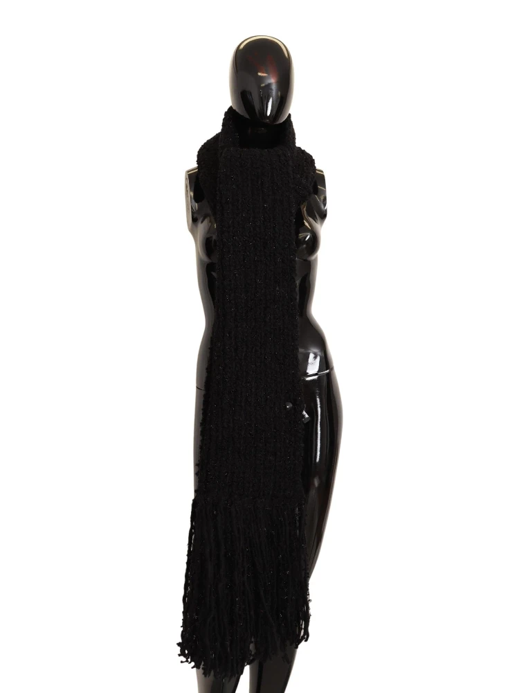 Black Virgin Wool Knitted Wrap Shawl Scarf