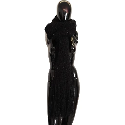 Black Virgin Wool Knitted Wrap Shawl Scarf