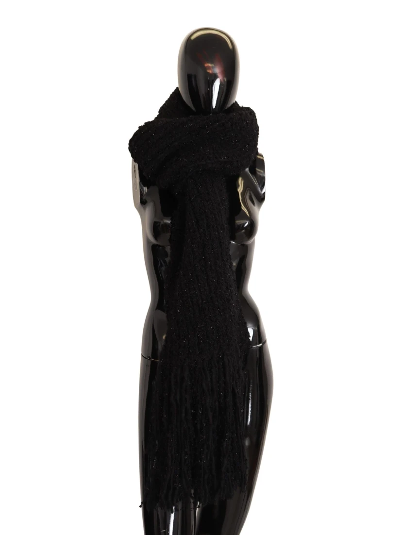 Black Virgin Wool Knitted Wrap Shawl Scarf