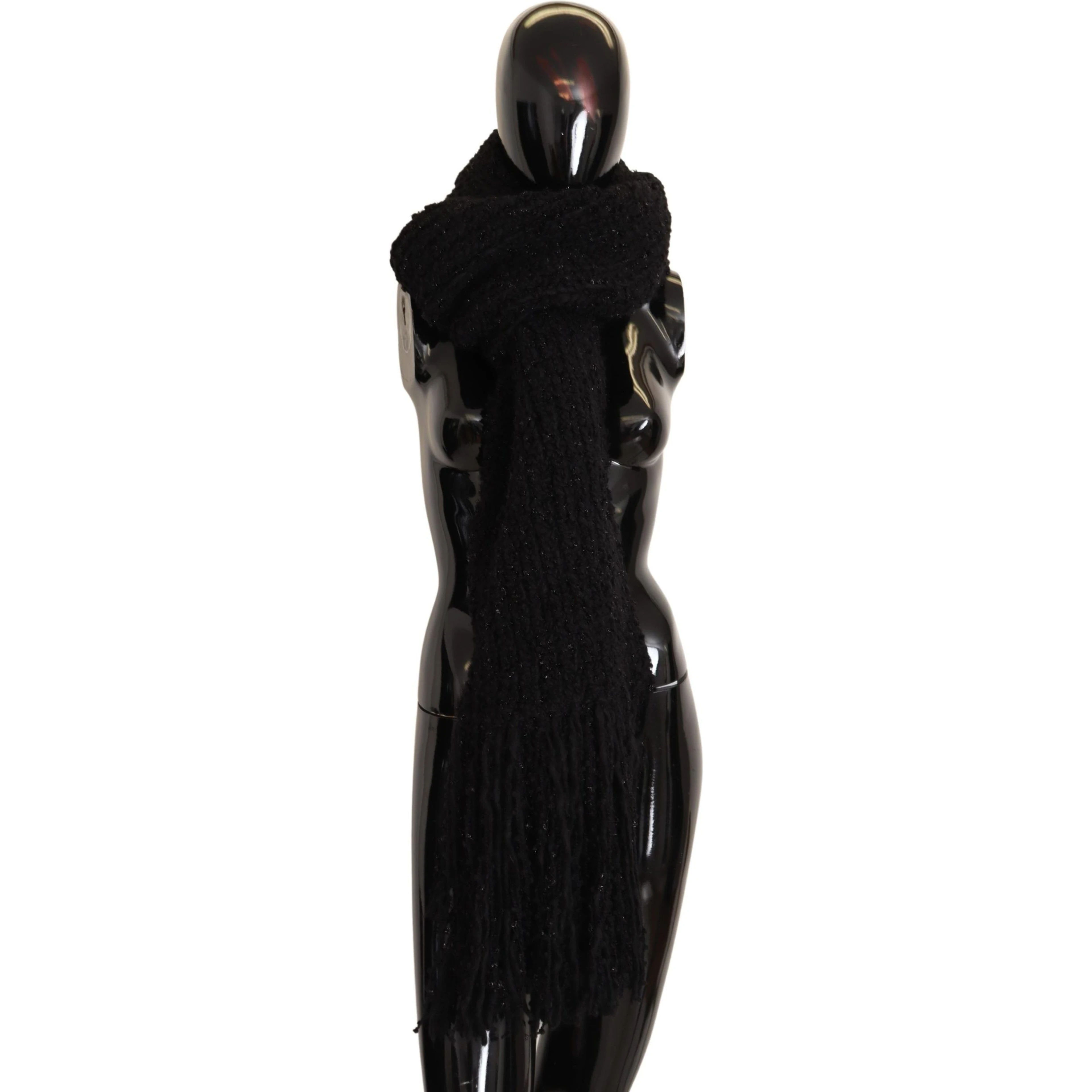 Black Virgin Wool Knitted Wrap Shawl Scarf