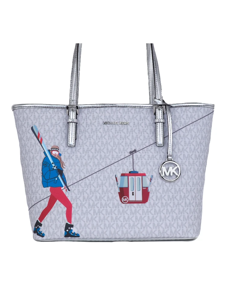 Jet Set Girls Print Medium Signature PVC Carryall Shoulder Tote Handbag (Bright White Multi)