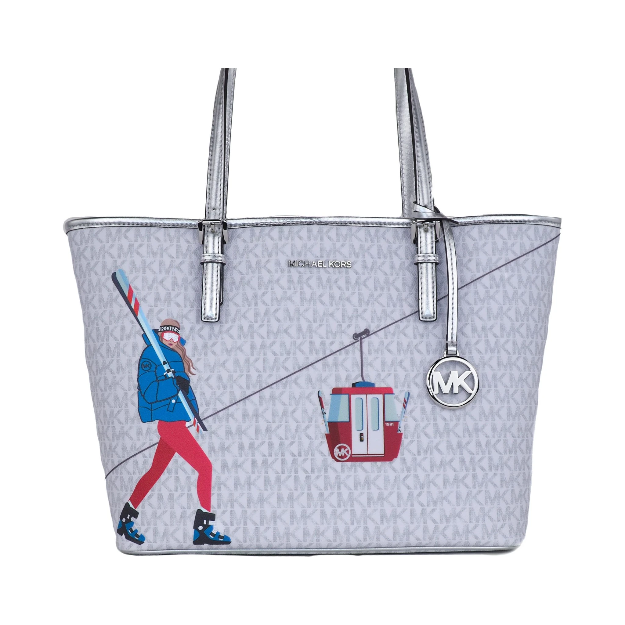 Jet Set Girls Print Medium Signature PVC Carryall Shoulder Tote Handbag (Bright White Multi)