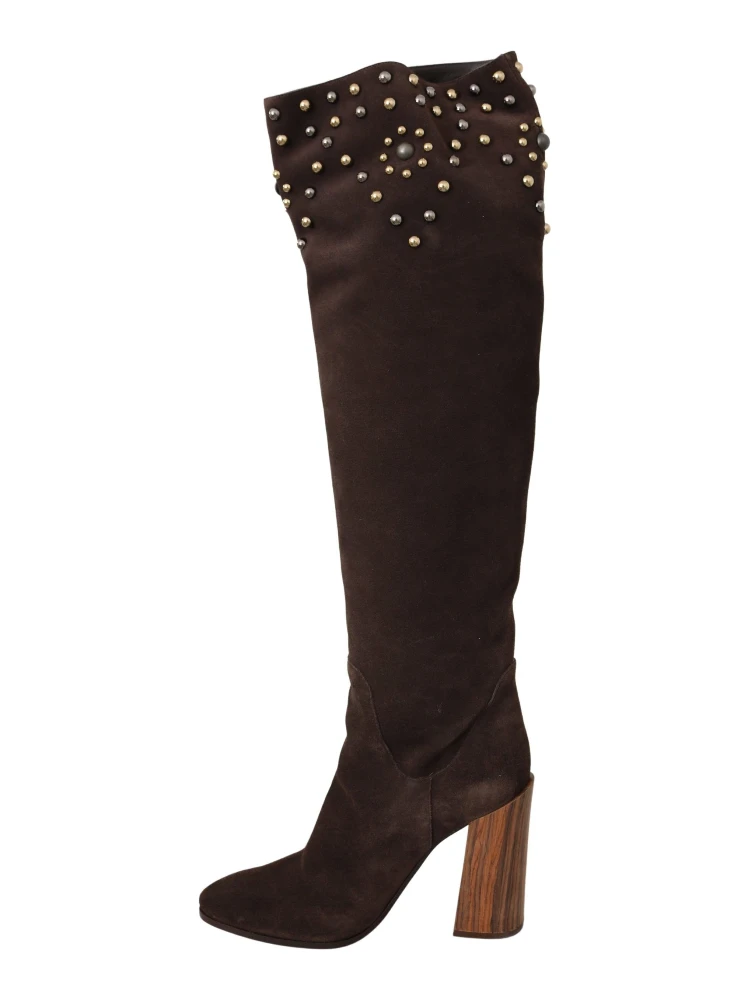 Brown Suede Studded Knee High Shoes Boots alternative