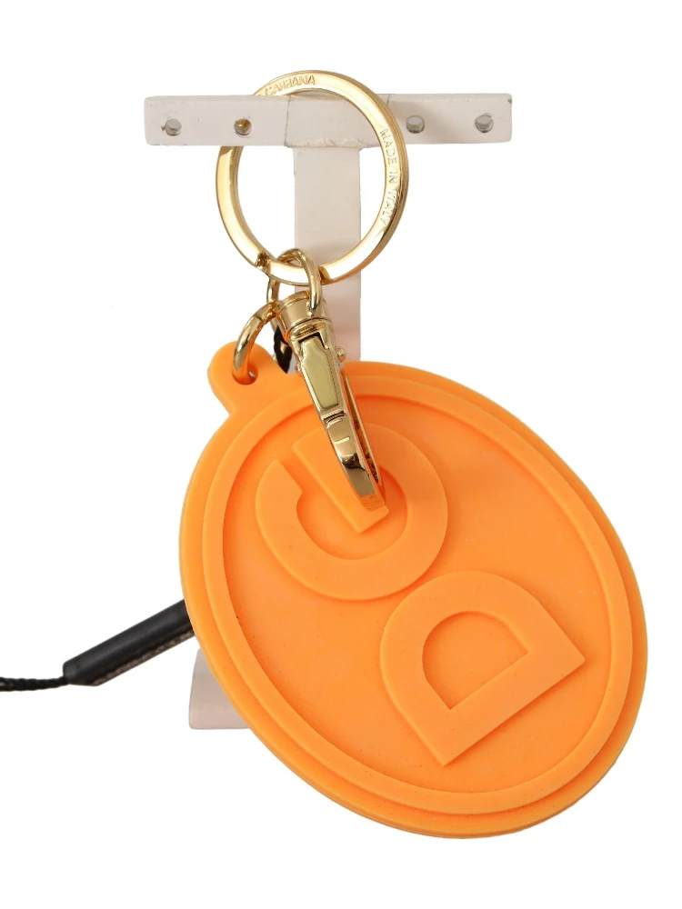 Orange Rubber DG Logo Gold Brass Metal Keychain