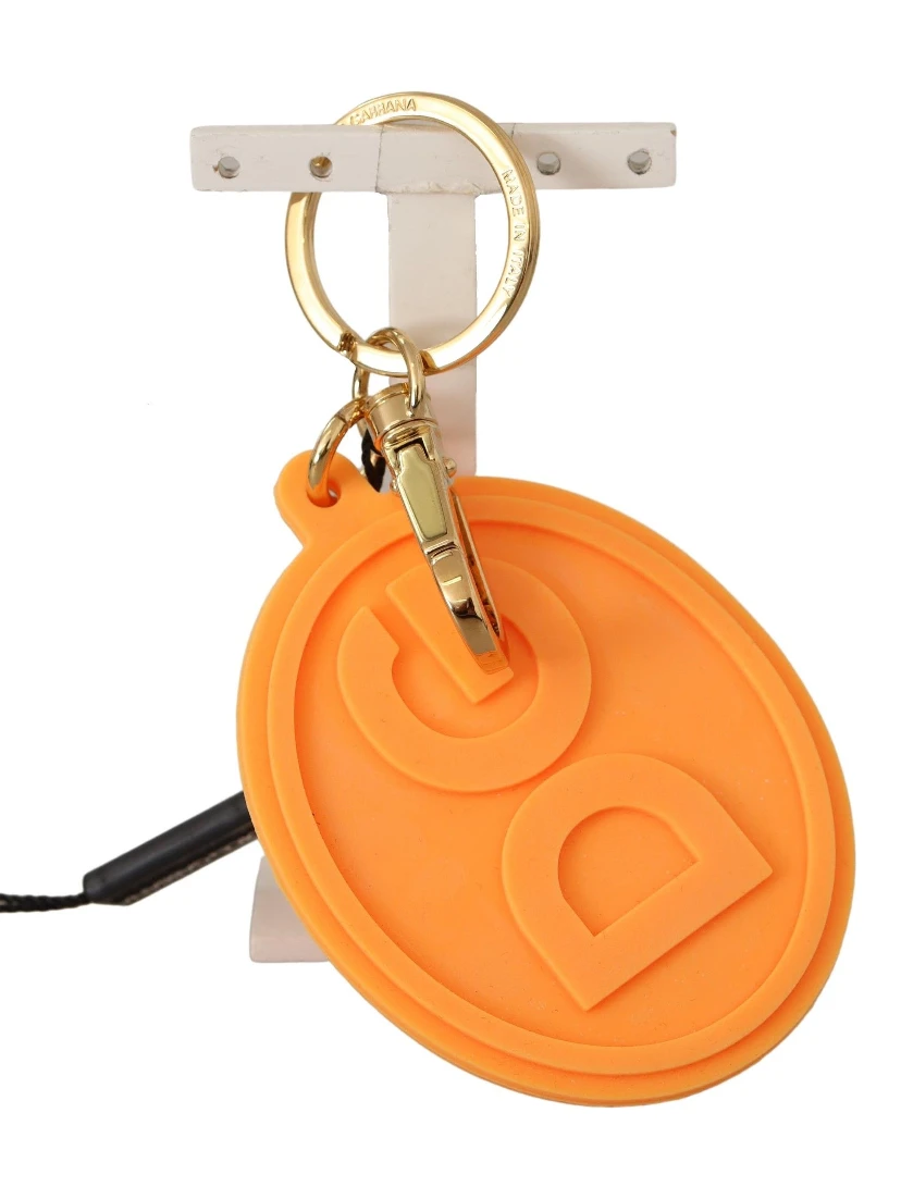 Orange Rubber DG Logo Gold Brass Metal Keychain