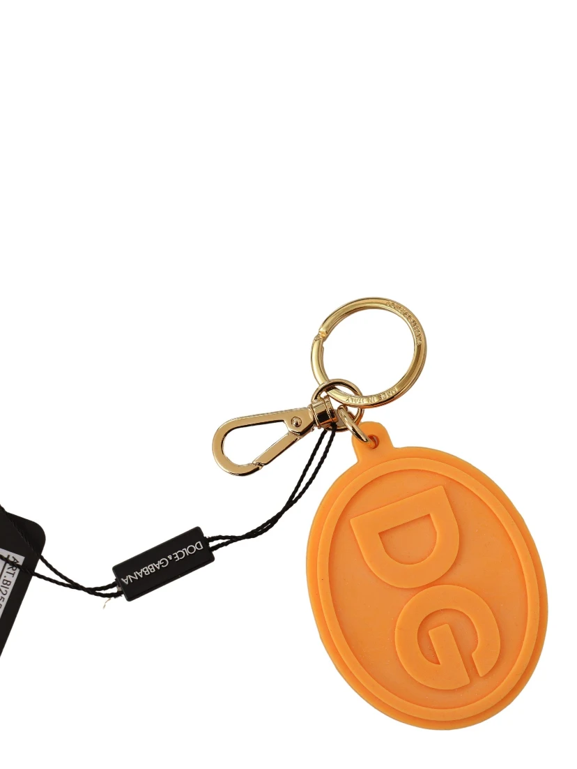Orange Rubber DG Logo Gold Brass Metal Keychain