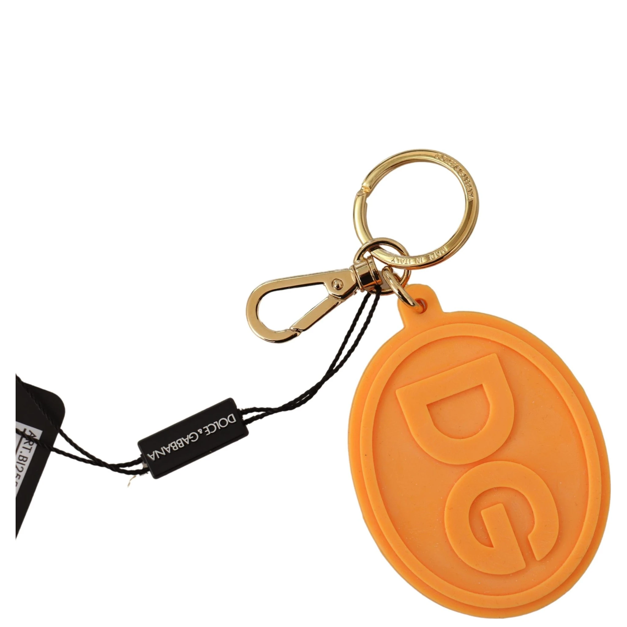 Orange Rubber DG Logo Gold Brass Metal Keychain