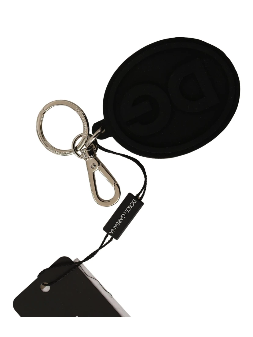 Black Rubber DG Logo Silver Brass Metal Keychain