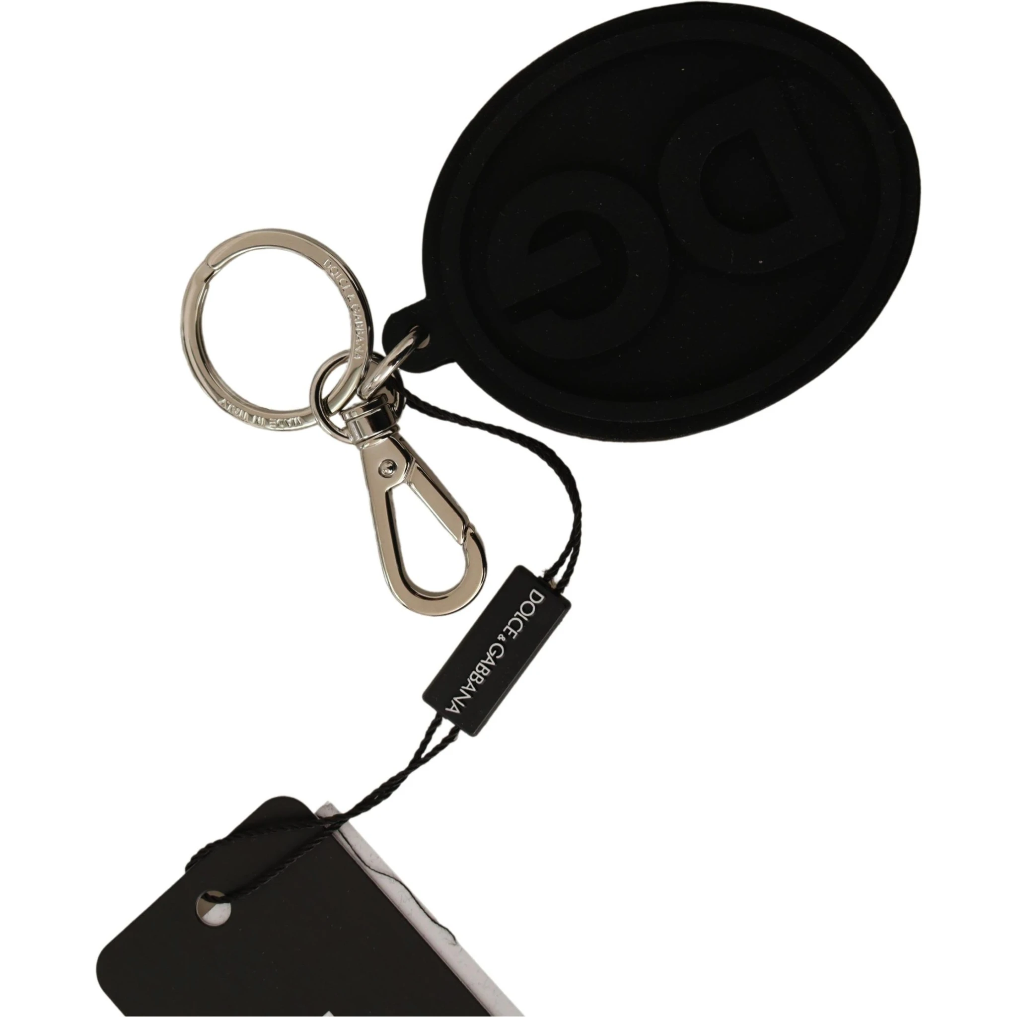 Black Rubber DG Logo Silver Brass Metal Keychain