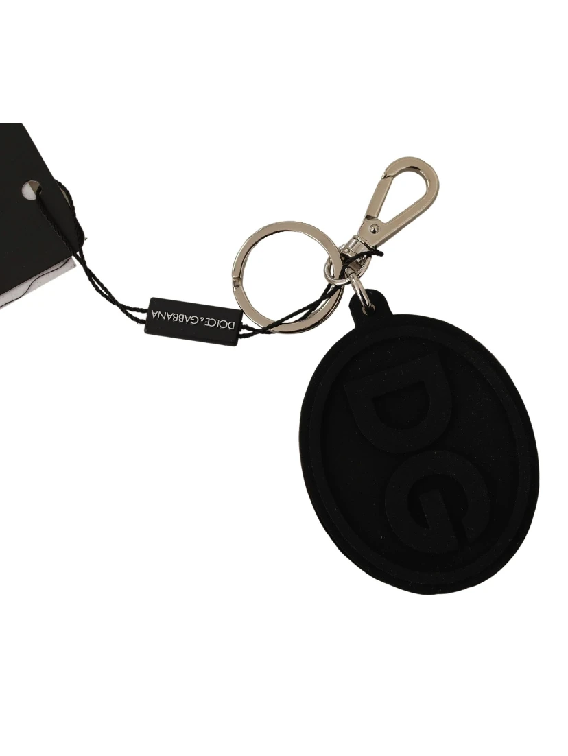 Black Rubber DG Logo Silver Brass Metal Keychain
