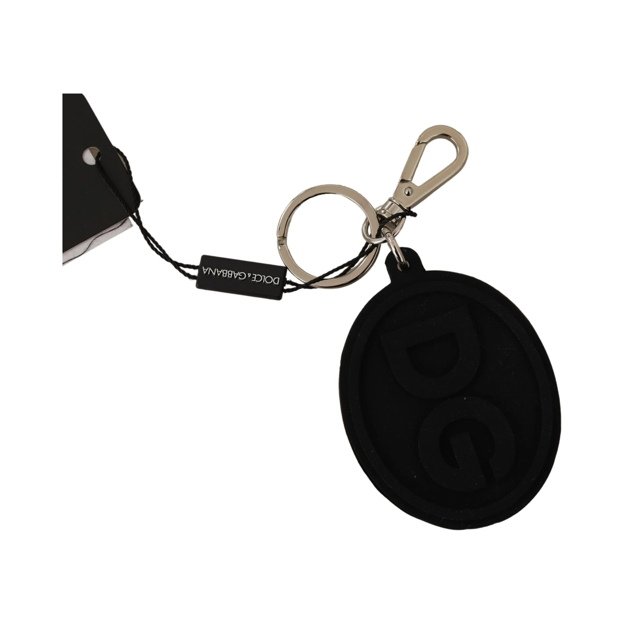 Black Rubber DG Logo Silver Brass Metal Keychain