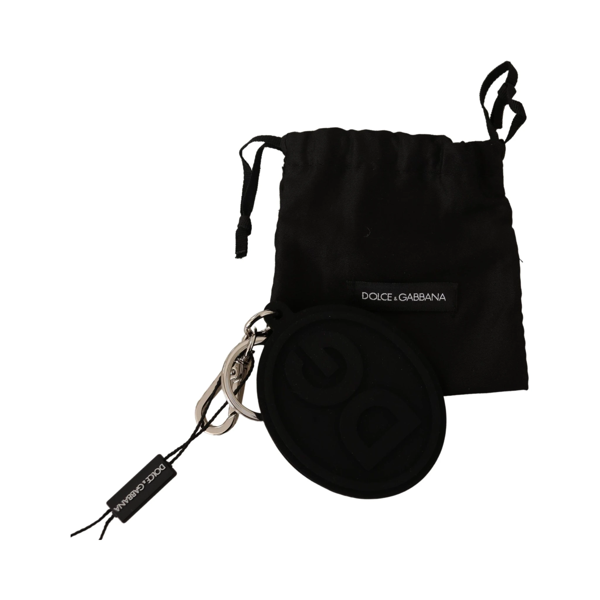 Black Rubber DG Logo Silver Brass Metal Keychain