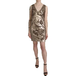 Brown Sequined V-neck Sleeveless Sheath Mini Dress