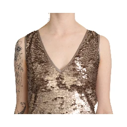 Brown Sequined V-neck Sleeveless Sheath Mini Dress