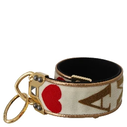 Gold White Textile Leather AMORE Shoulder Strap