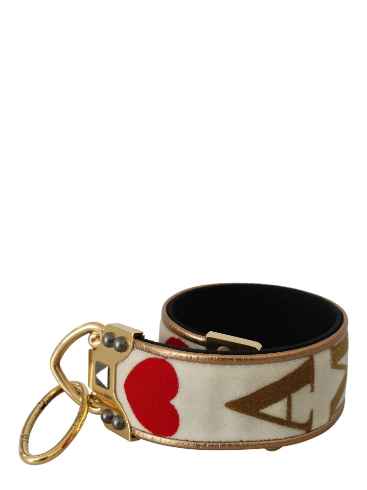 Gold White Textile Leather AMORE Shoulder Strap