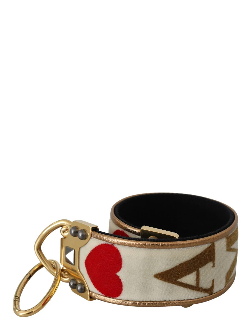 Gold White Textile Leather AMORE Shoulder Strap