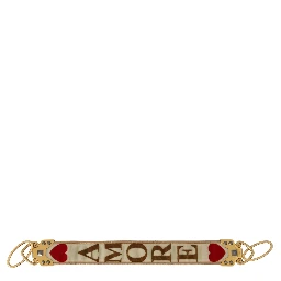 Gold White Textile Leather AMORE Shoulder Strap