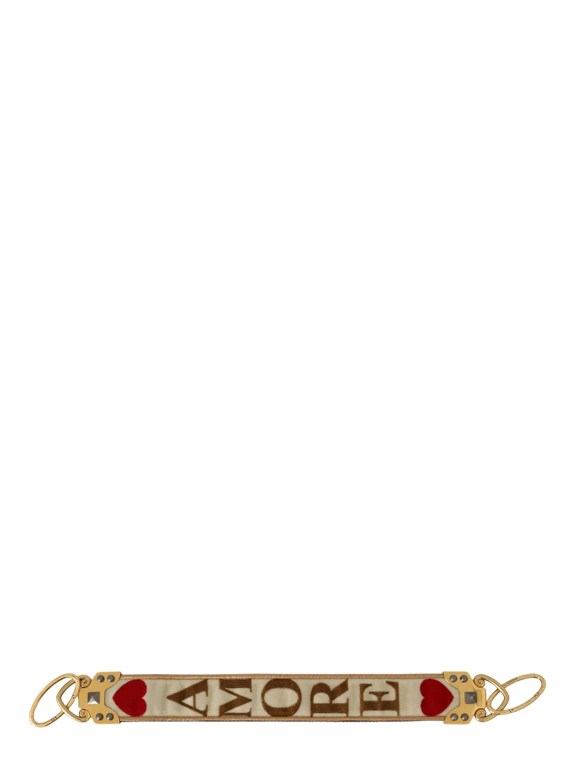 Gold White Textile Leather AMORE Shoulder Strap