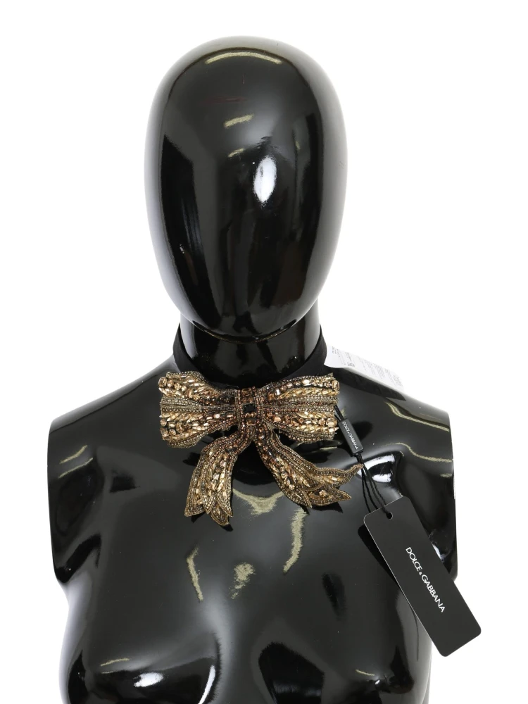 Gold Crystal Beaded Sequined 100% Silk Catwalk Necklace