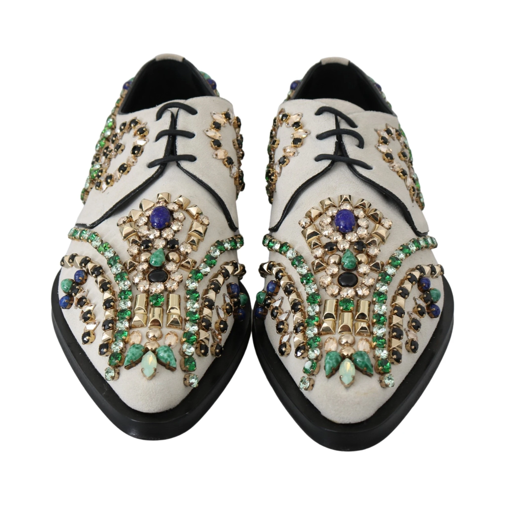 White Suede Crystal Dress Broque Shoes