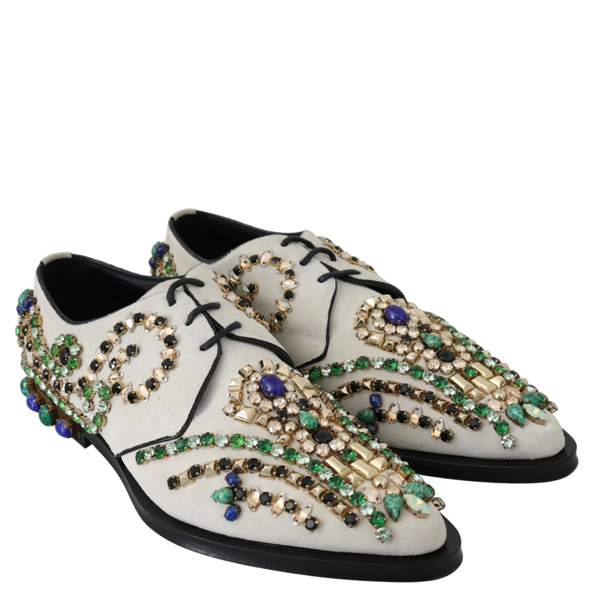 White Suede Crystal Dress Broque Shoes