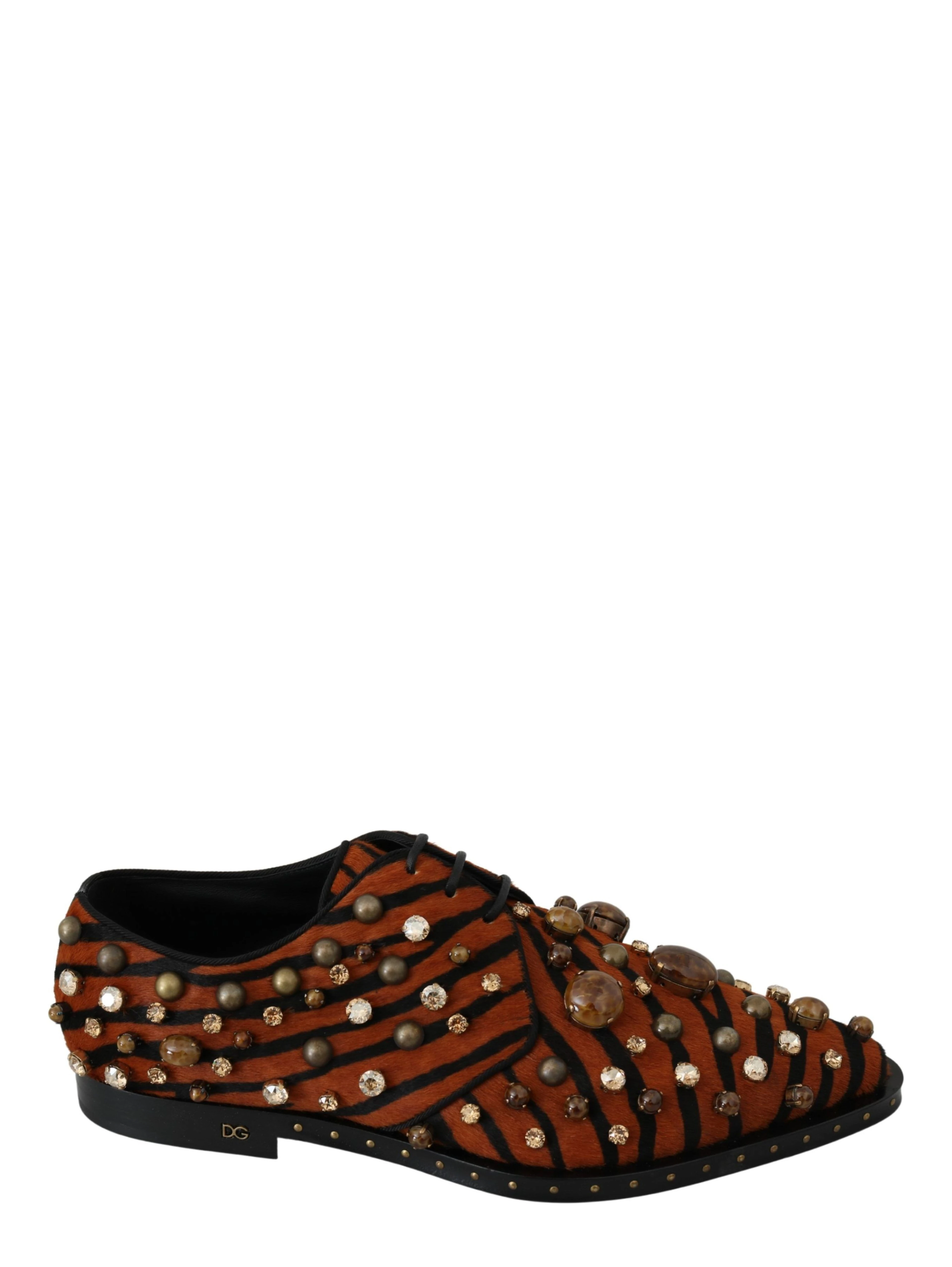 Orange Pony Hair Crystal Dress Broque Shoes