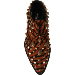 Orange Pony Hair Crystal Dress Broque Shoes