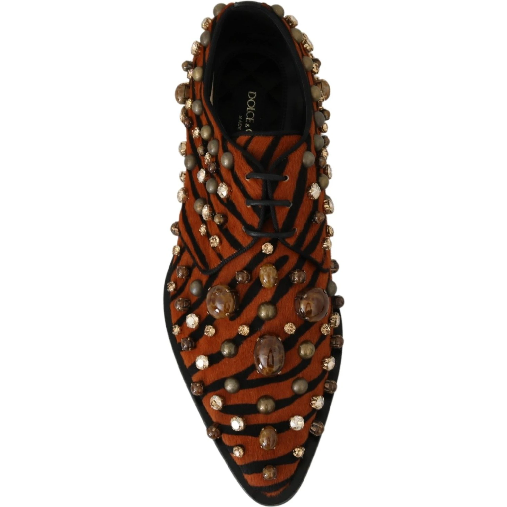 Orange Pony Hair Crystal Dress Broque Shoes