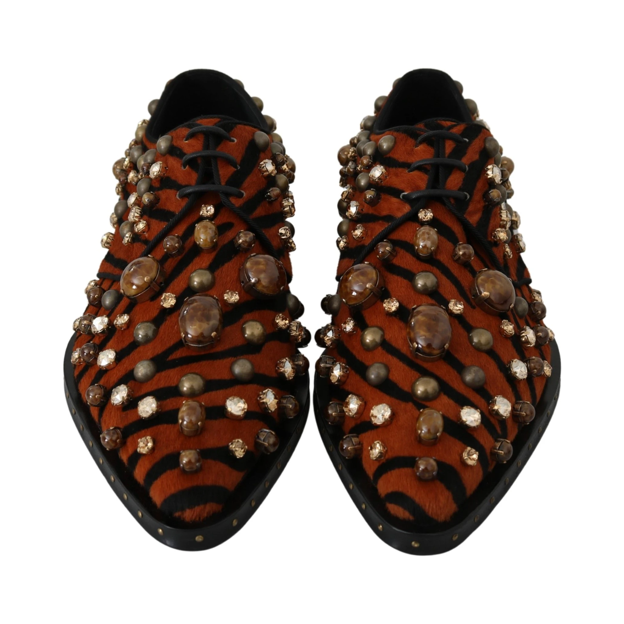 Orange Pony Hair Crystal Dress Broque Shoes