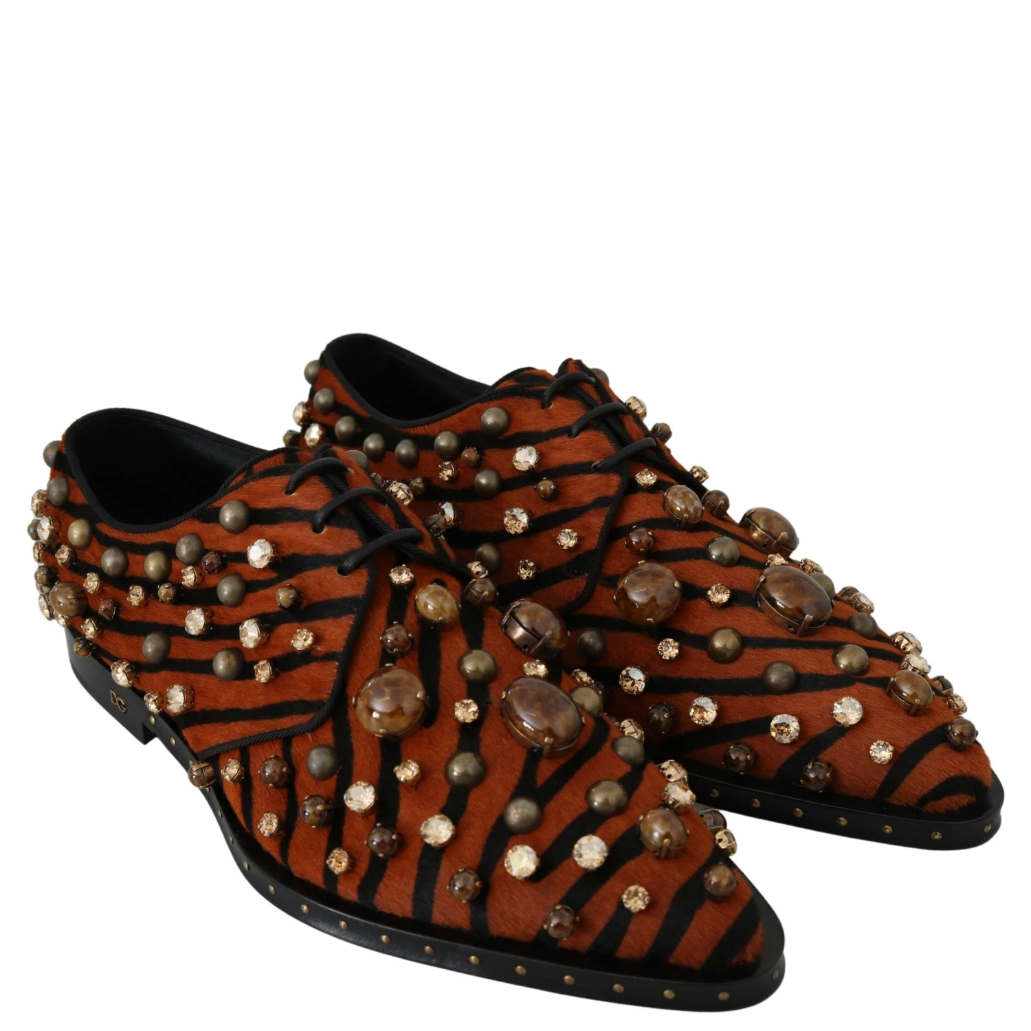 Orange Pony Hair Crystal Dress Broque Shoes